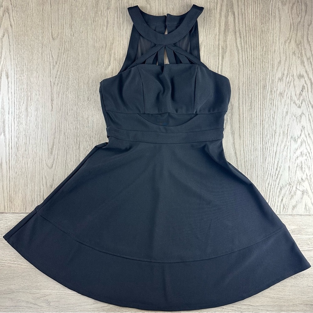 Emerald Sundae Black Halter Skater Dress M Cutout Mesh Cocktail Party